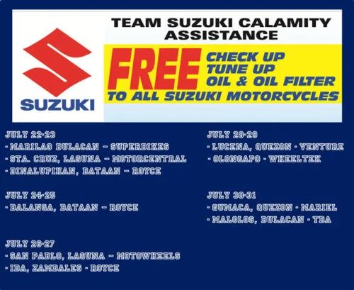 suzuki motorcycles philippines calamity assistance free check up
